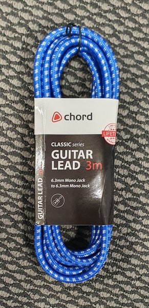 Chord - Blue/White Braided Guitar Lead - 3M