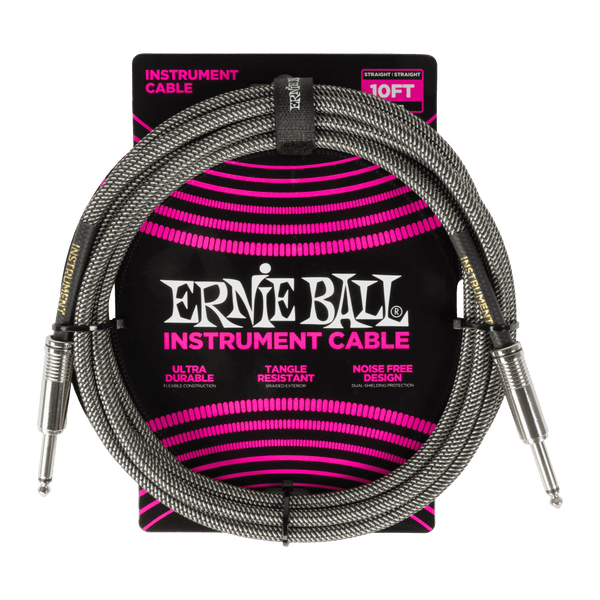 Ernie Ball - 10ft Braided Cable ST/ST - Silver Fox