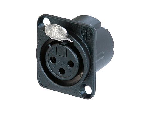 Neutrik - NC3FD-LX-B - 3 pole female receptacle, solder cups, black metal housing, gold contacts.