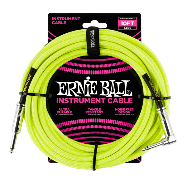 Ernie Ball - 10ft Braided Cable - ST/ANG - Neon Yellow